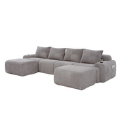 Divano modulare 4 posti - con portabicchieri e tasca laterale - in corduroy grigio chiaro