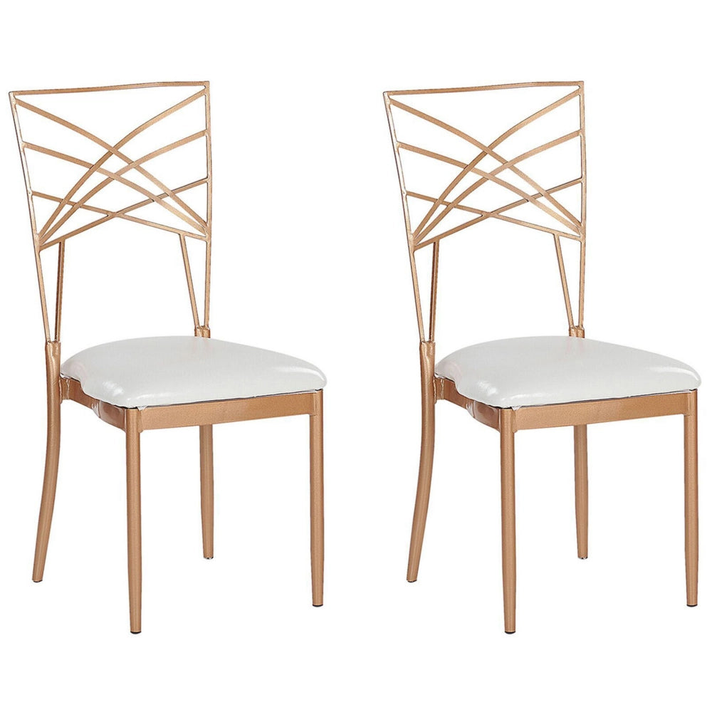 Set di 2 sedie da pranzo in metallo dorato ecopelle bianca imbottitura del sedile con industriale stile glam