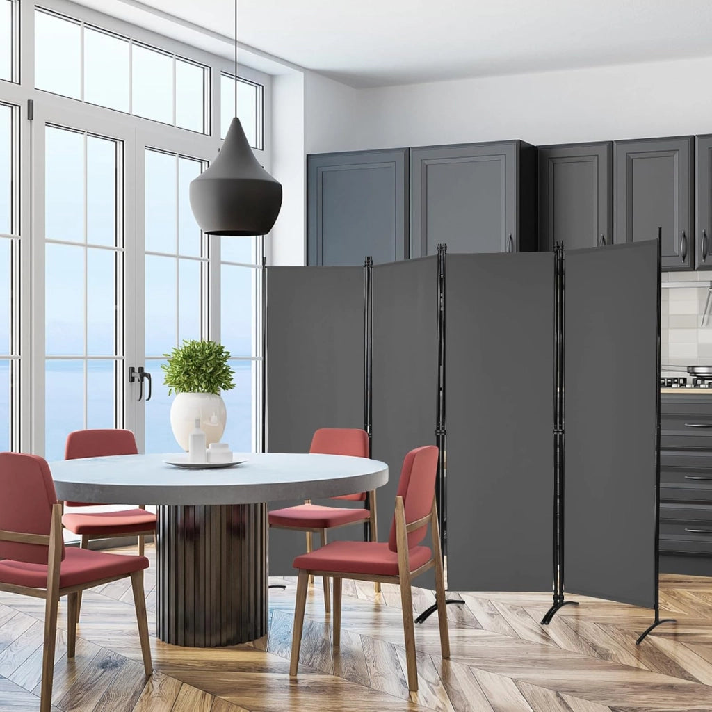 Paravento da Interno in Metallo, Separé Divisorio Interno Pieghevole con Piedini Stabili, Pannelli Divisori per Interni per Casa e Ufficio (Grigio, 220 x 173 cm (4 Pannelli))
