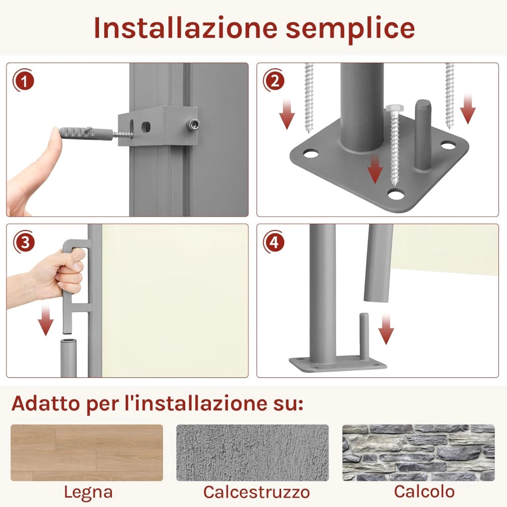 Paravento Esterno, Tenda Laterale Retrattile, 160x350 cm, Frangivista, Protezione Solare & Antivento, per Giardino, Balcone, Terrazza, Patio, Crema