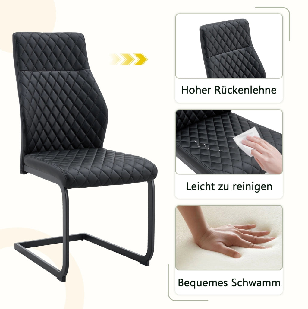 Set di 2 sedie da pranzo con schienale alto 100 cm; in PU nero e metallo nero