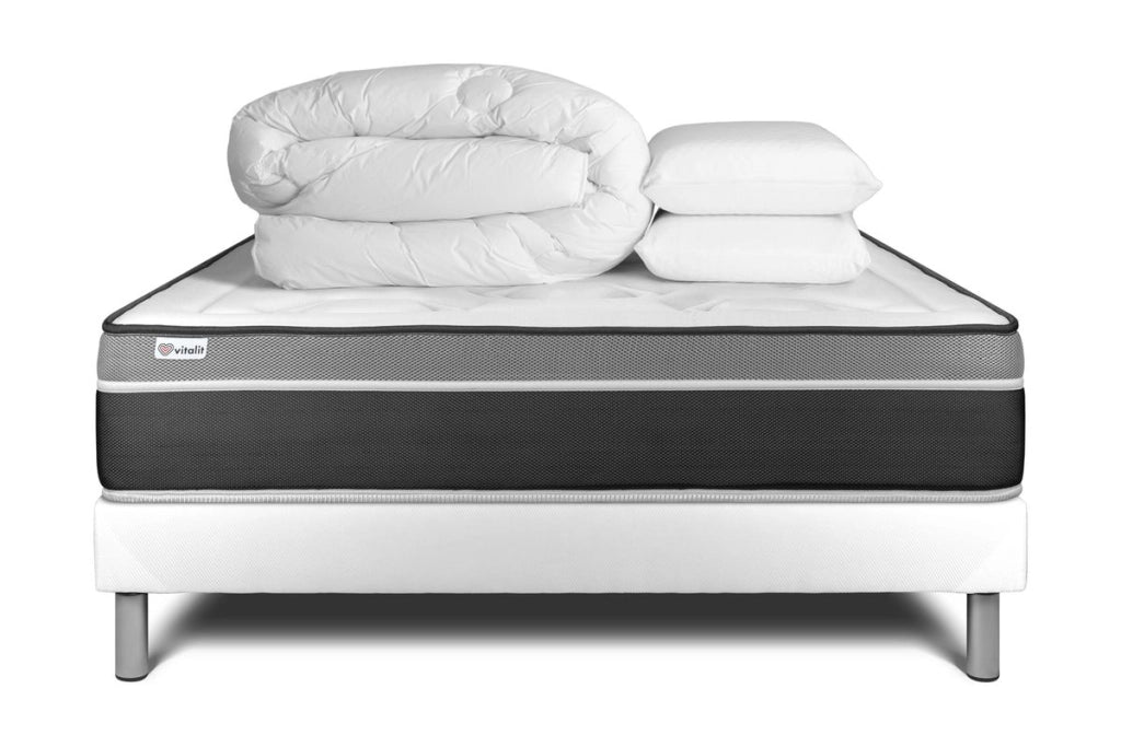 Pacchetto letto completo - Materasso 160x200cm + Box spring con doghe (in kit) + 2 cuscini + Piumino - Vital Care