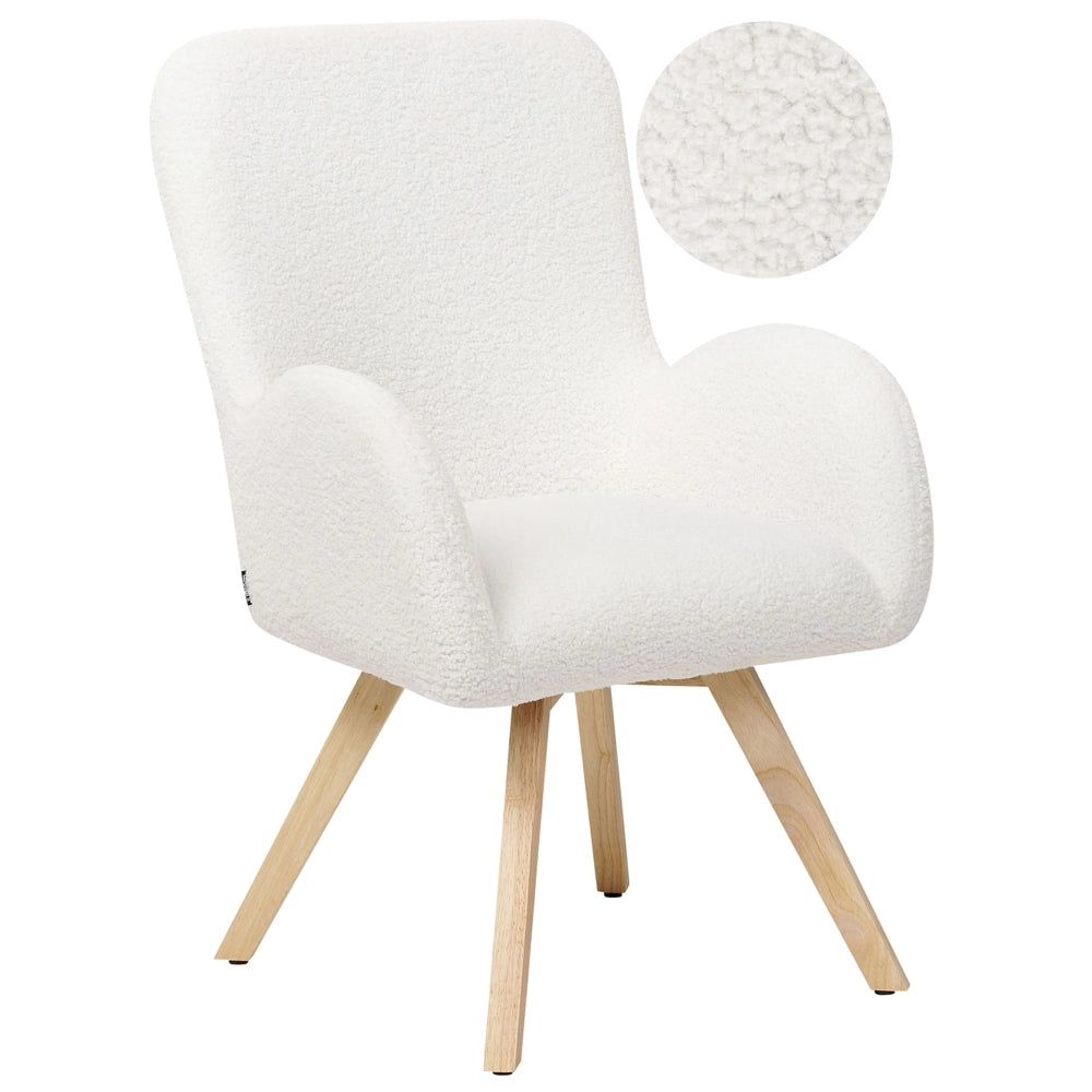 Poltrona da salotto Rivestimento in bouclé bianco Solida sedia da club moderna con braccioli Gambe in legno