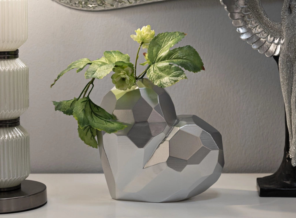 Vaso Heart Silver 19x9x18 cm in Resina Argento