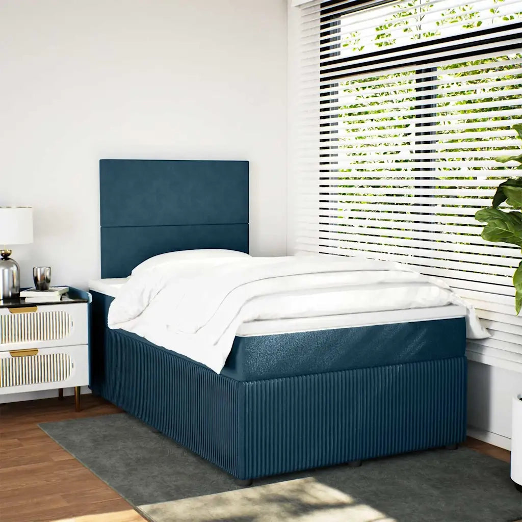 Giroletto a Molle con Materasso Blu Scuro 120x200 cm in Velluto