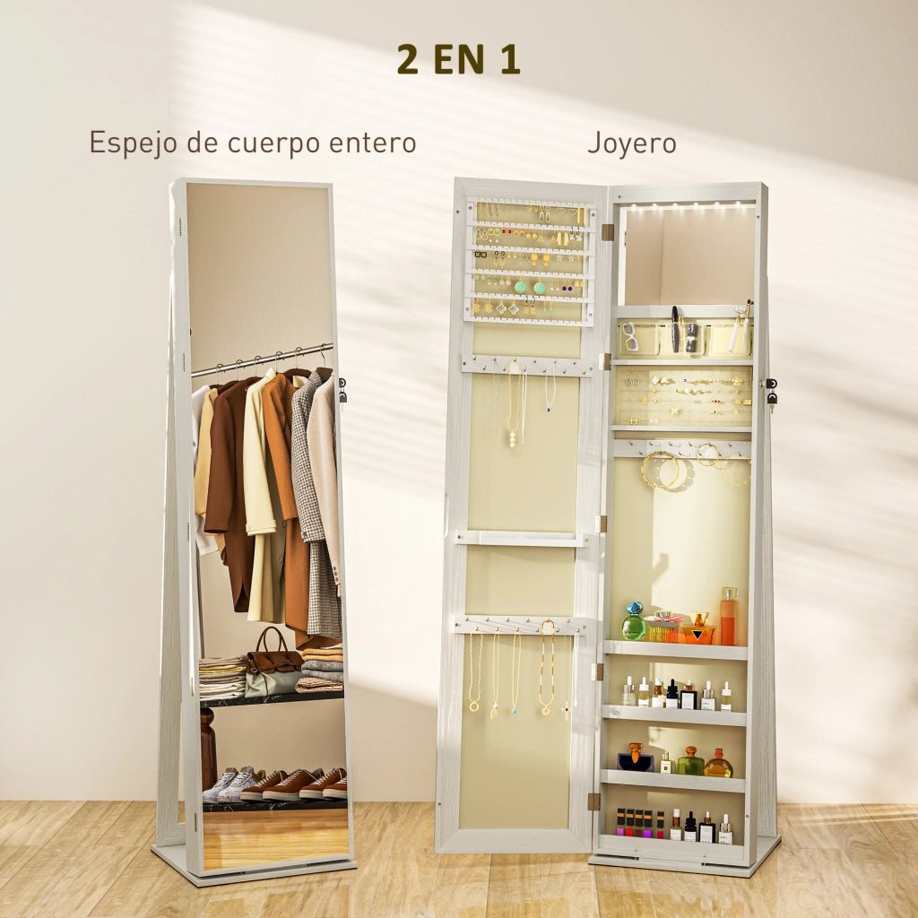 Armadio con Luci LED e Specchio ¨C Zephmum ¨C Bianco con Vena Legno