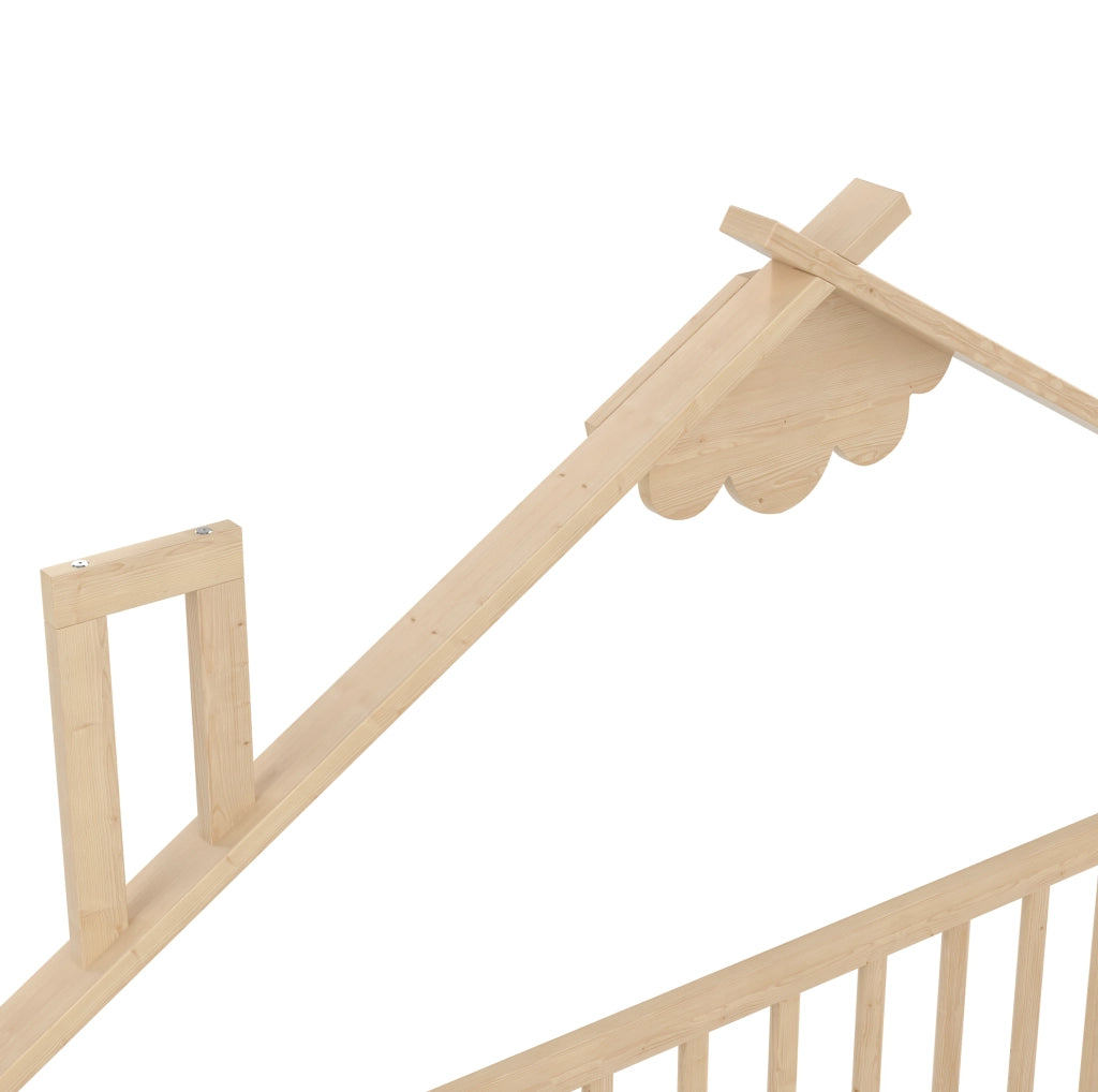 Letto per bambini 90x190 cm a forma di casetta in legno naturale