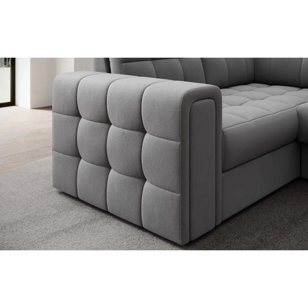 Divano angolare convertibile MONTEZA grigio 299 cm con contenitore e letto