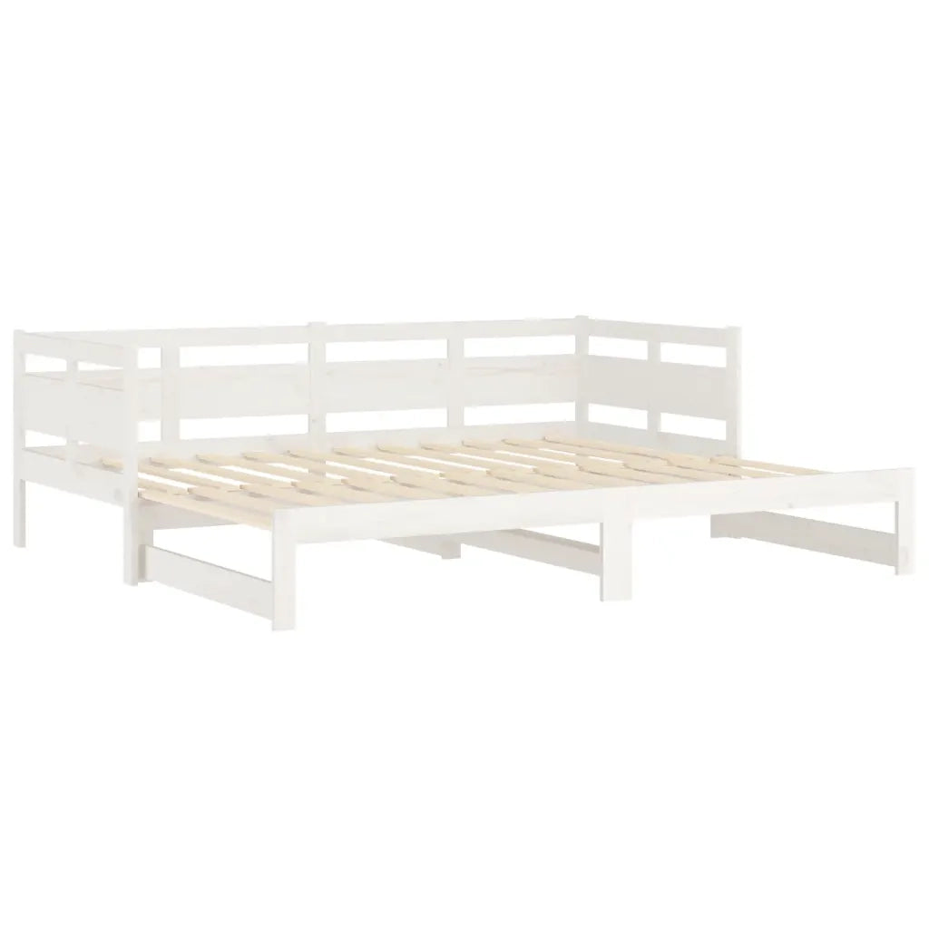 Letto singolo | Letto per adulti | Dormeuse Estraibile Bianca Legno Massello di Pino 2x(80x200) cm