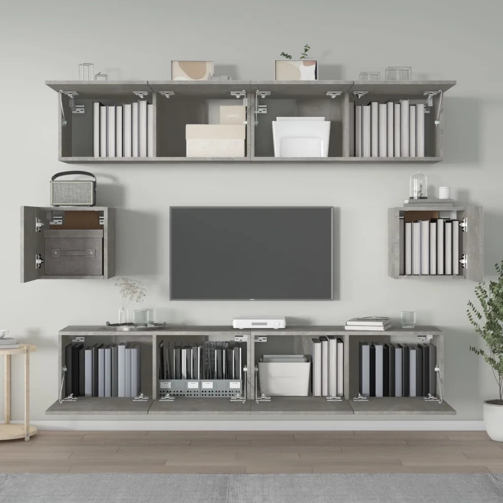 Set di Mobili Porta TV 6 pz-Set di 6 Credenza per TV Grigio Cemento in Legno Multistrato 746815