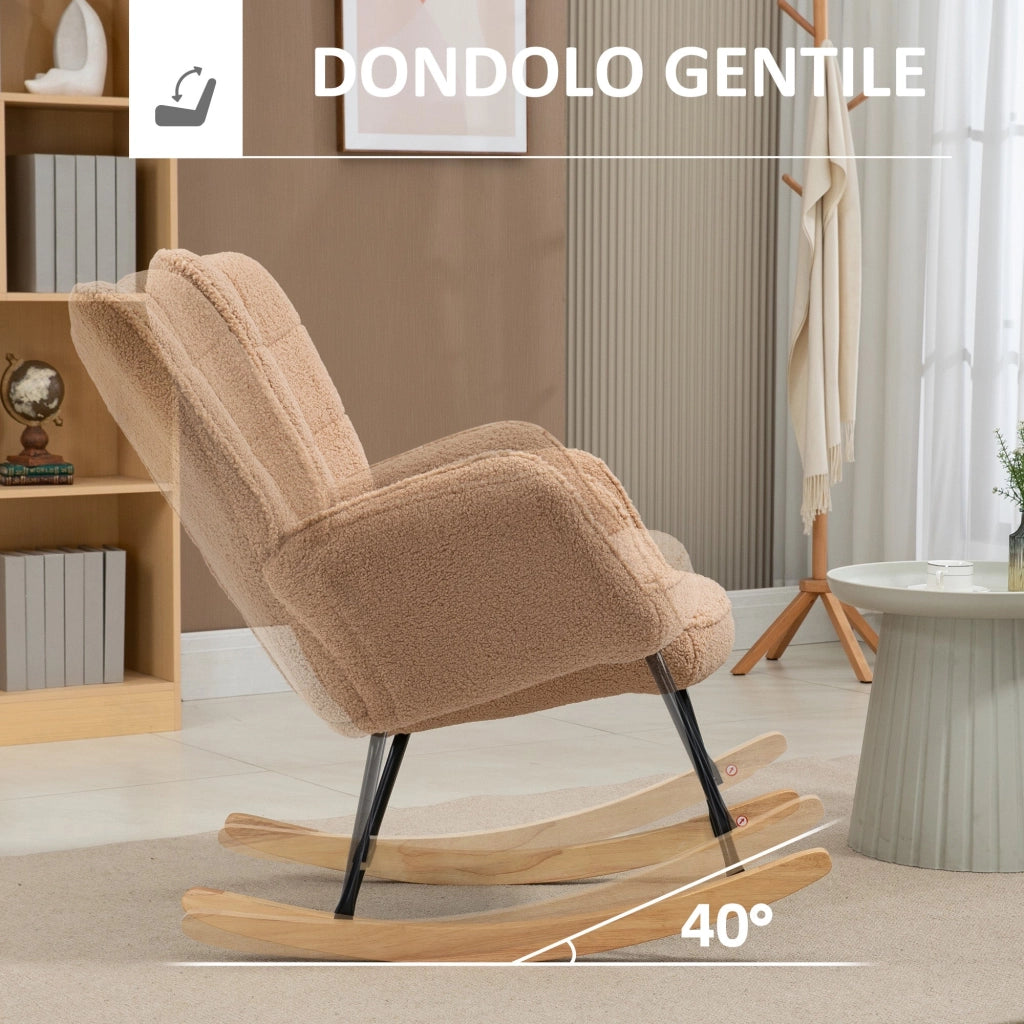 Poltrona a Dondolo Imbottita Rivestimento Bouclé 71x98x101 cm Marrone