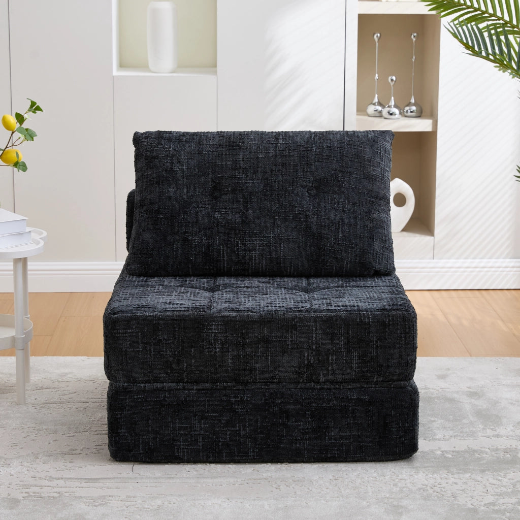 Divano letto pieghevole 79x79x57 cm con cuscini per testa e lombi in chenille nero