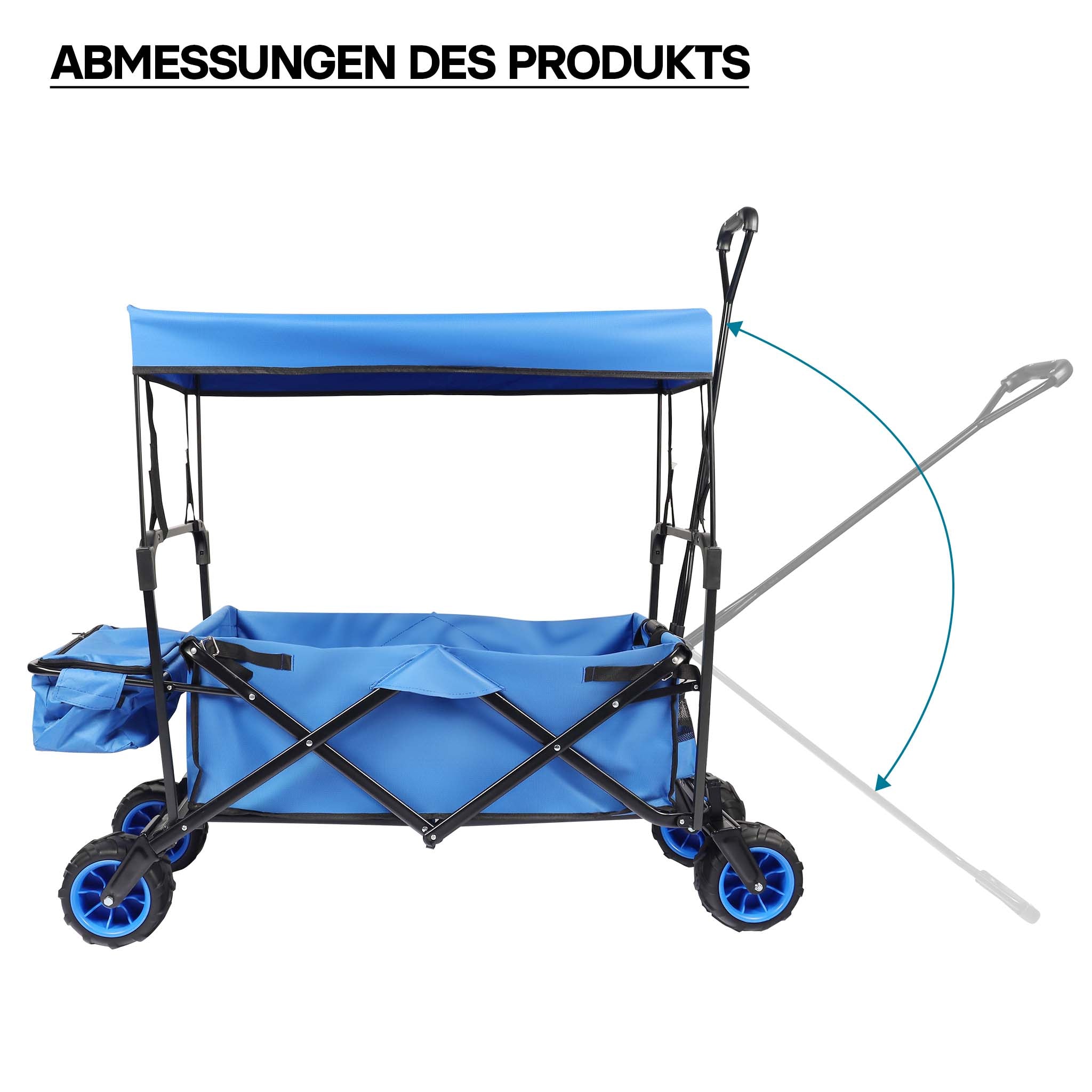 Carretto a mano pieghevole, max 70 kg, tessuto impermeabile blu, Carrello spiaggia con parasole