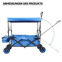 Carretto a mano pieghevole, max 70 kg, tessuto impermeabile blu, Carrello spiaggia con parasole