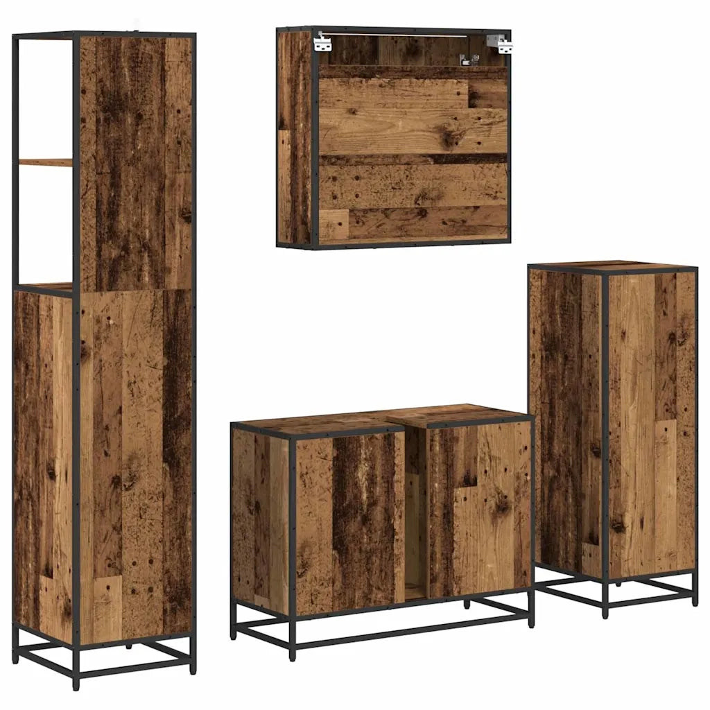 Set di mobili per il bagno con cassetto 4 pcs Legno vecchio 3402354