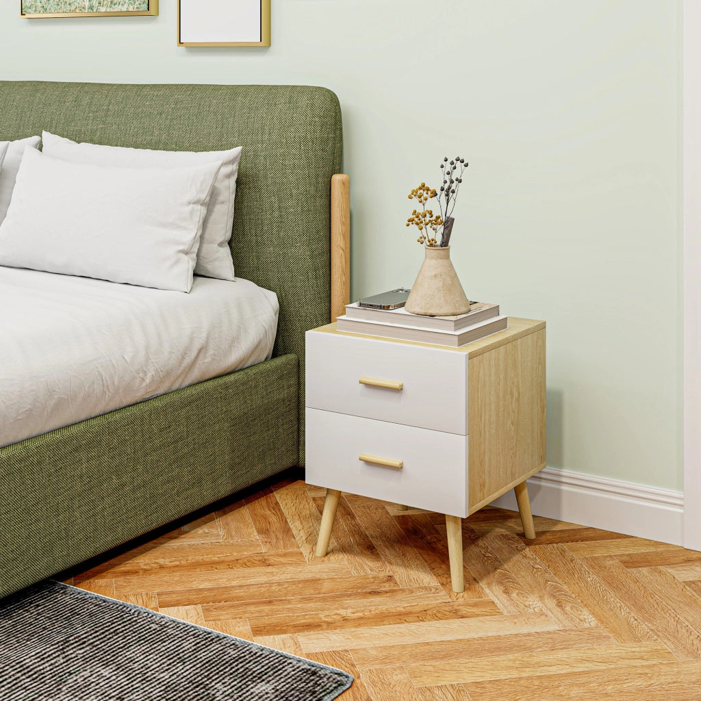 Comodino con 2 Cassetti in Legno in Stile Scandinavo. 40x40x50 cm. Rovere
