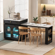 Tavolo da pranzo - isola cucina su ruote - estraibile con LED - bar con prese - nero - anta e sideboard