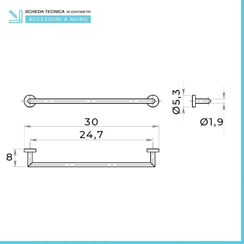Portasciugamani 30 cm Gedy serie Project in acciaio inox cromato lucido