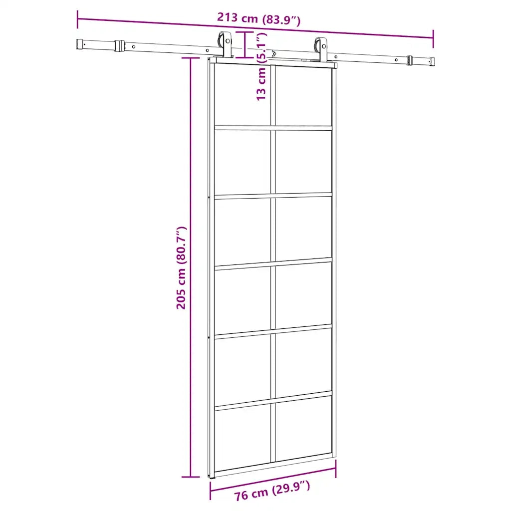 Porta Scorrevole con Ferramenta Nera 76x205 cm in Vetro ESG