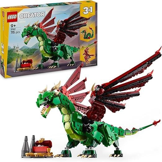 LEGO Creator 3 in 1 Drago Medievale Giocattolo - Si Trasforma in Serpente Marino o in Fenice - Animali da Costruire,Eta