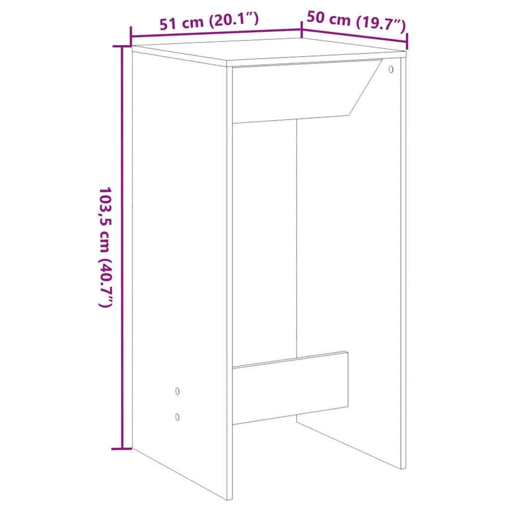 vidaXL Tavolo da Bar Legno Antico 51x50x103,5 cm in Legno Multistrato