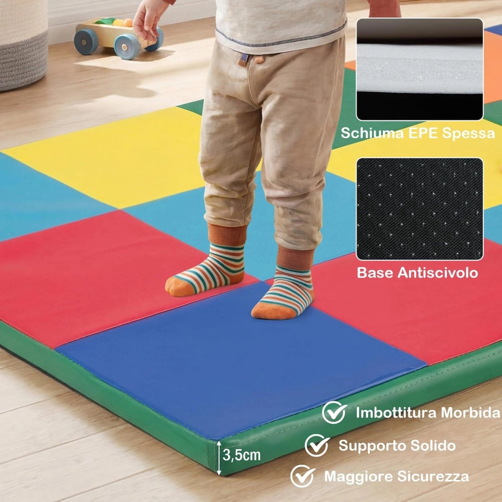 Tappeto Gioco Pieghevole, 144 x 144 cm, Tappetino da Ginnastica con Pelle Impermeabile, Tappeto da Pavimento per Cameretta (Colorato)