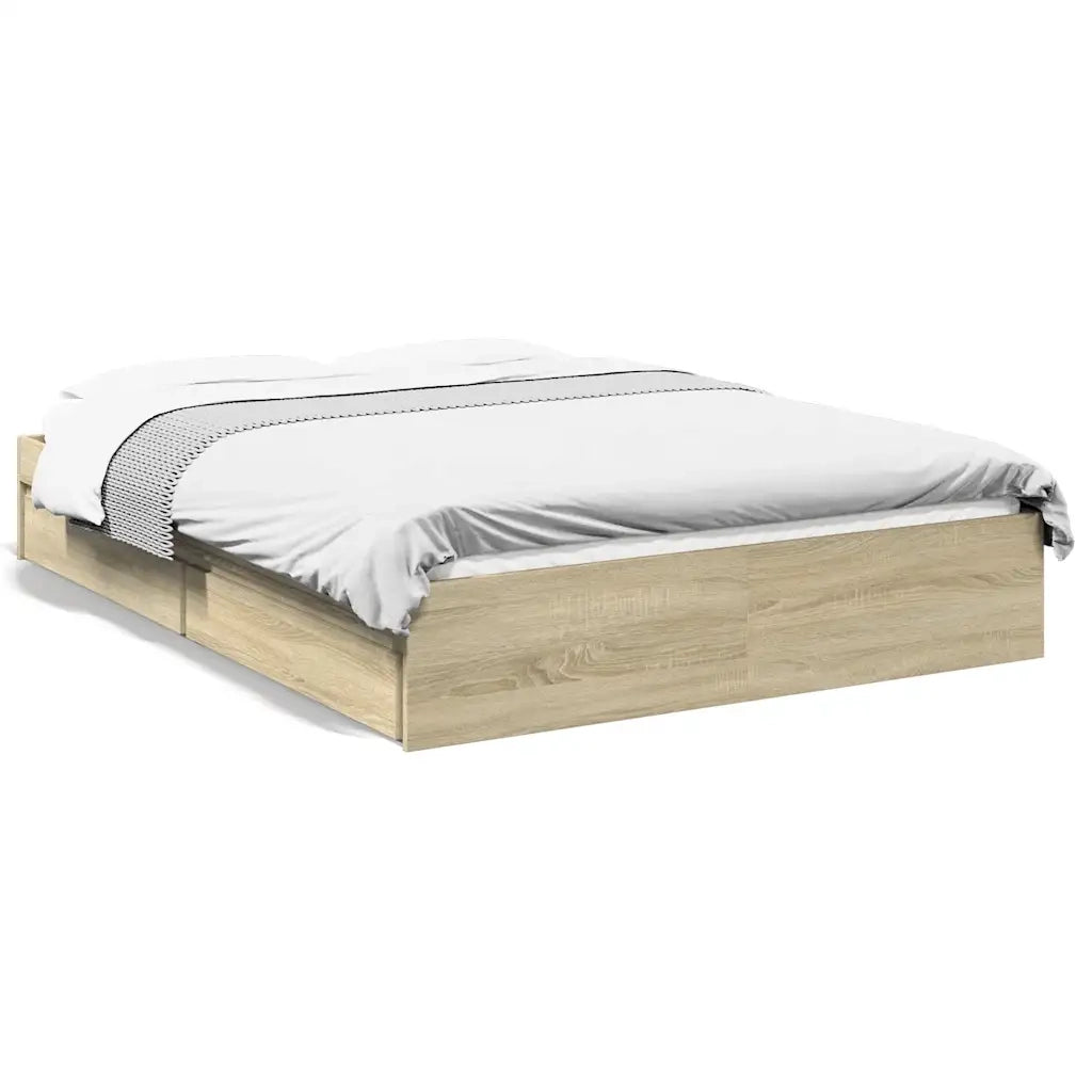 Letto matrimoniale | Letto per adulti | Giroletto Cassetti Rovere Sonoma 120x200 cm Legno Multistrato