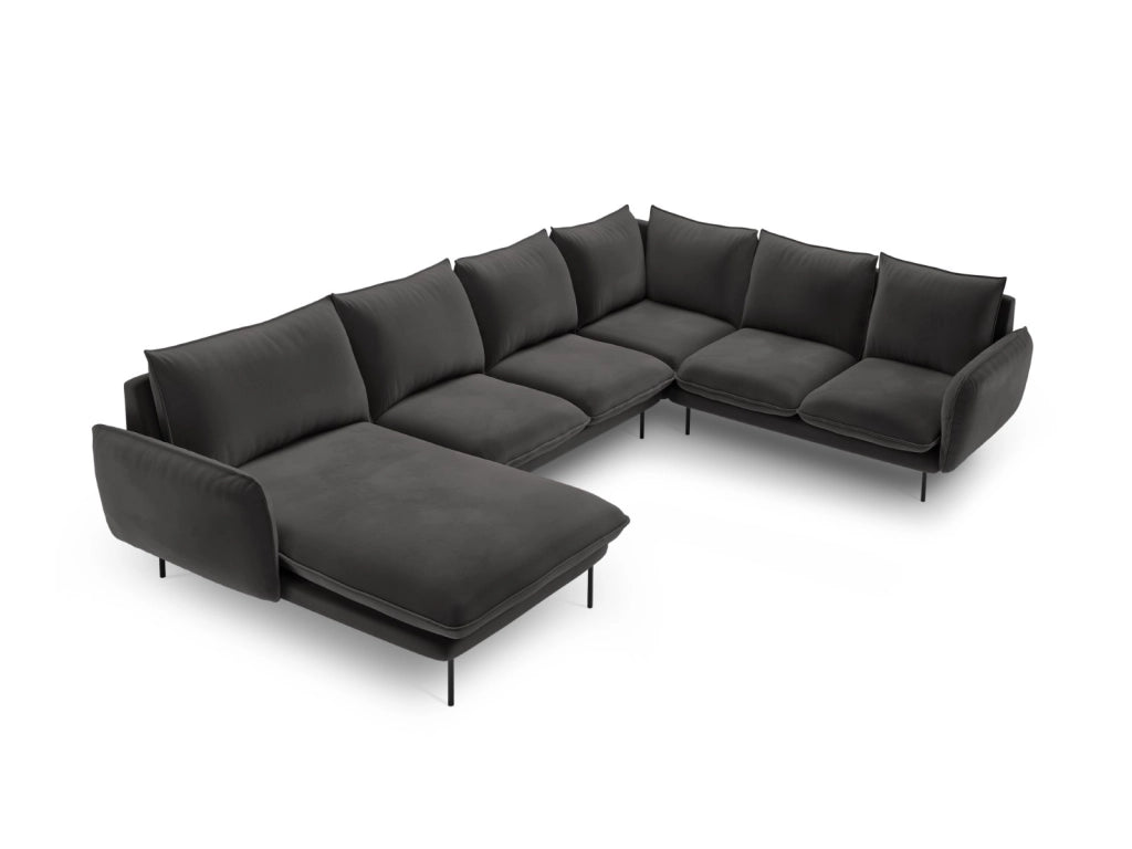 Cosmopolitan Design - Divano panoramico destro "Vienna" 7 posti in velluto grigio scuro 