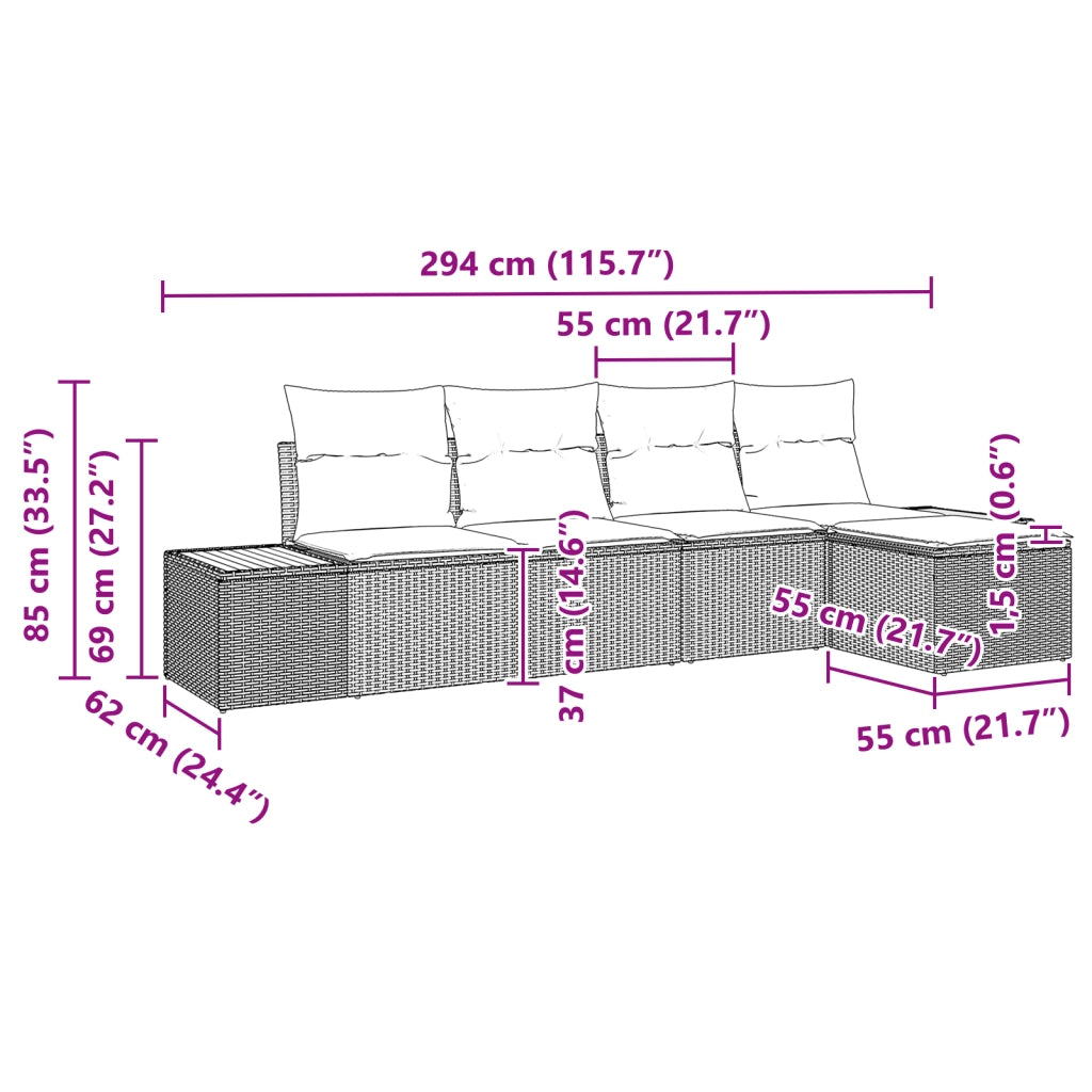 Set di Divani da Giardino a 5 Pezzi con Cuscini Beige Polyrattan Acacia