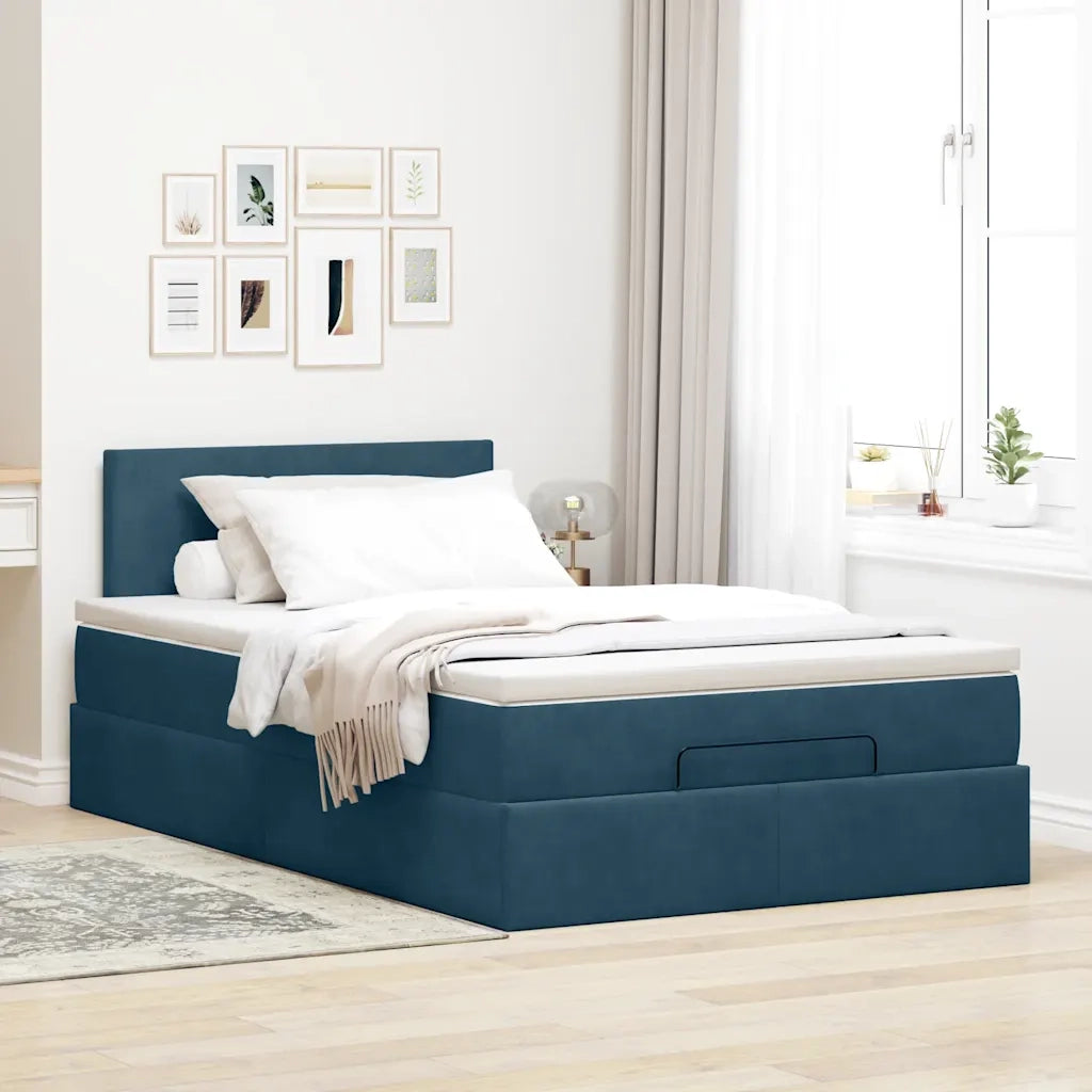Struttura Letto Pouf con Materasso Blu Scuro 120x200 cm Velluto 3312546