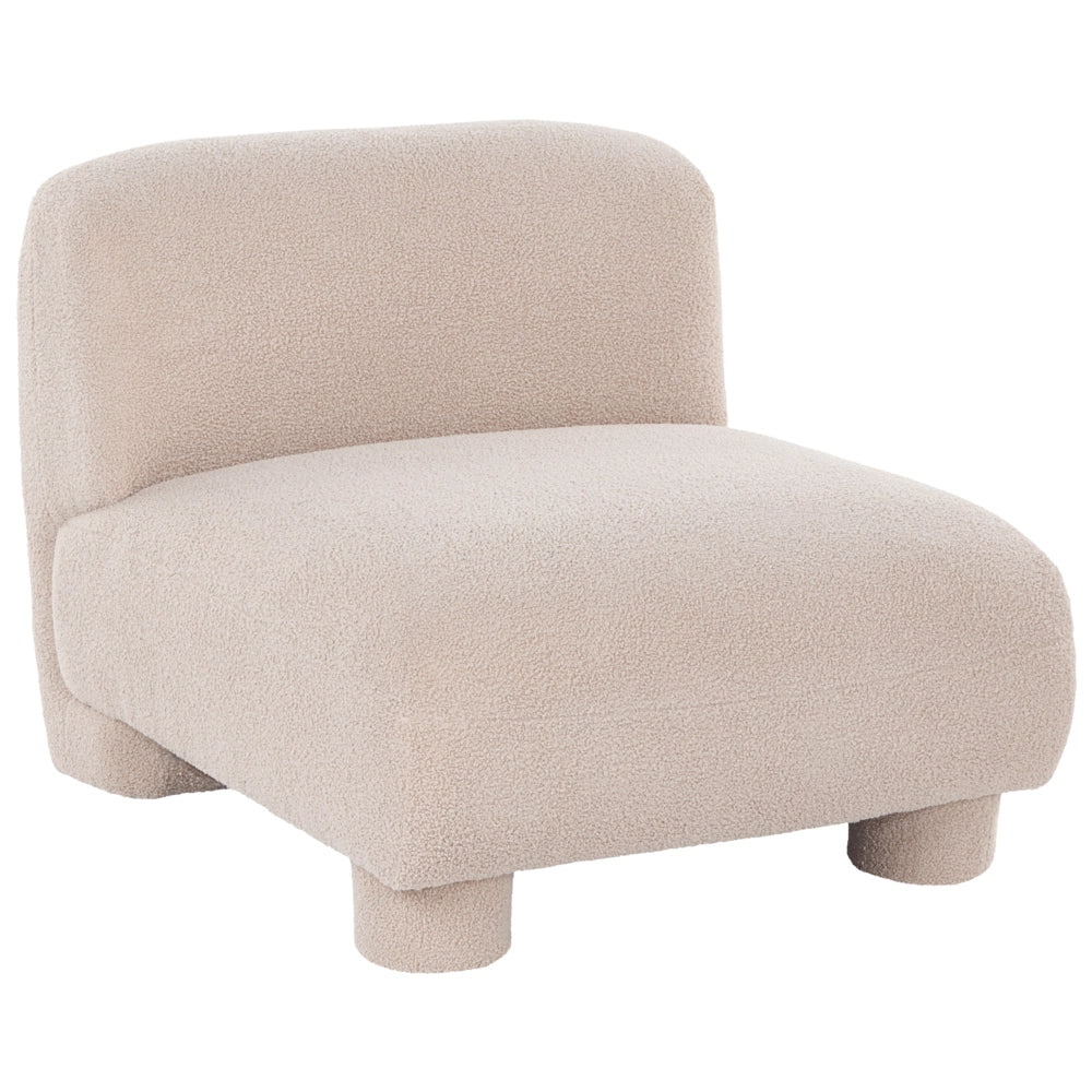 Set da salotto 4 posti con pouf, modulare dal profilo ribassato in stile organico e curvo beige