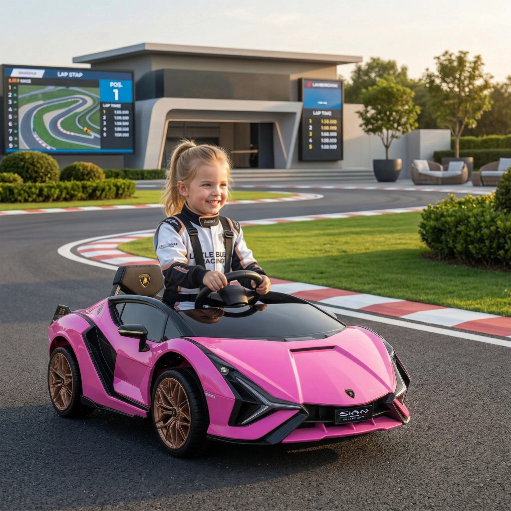 Macchina Elettrica per Bambini 3-5 Anni Lamborghini 12V con Telecomando e Velocit¨¤ 3-5km/h, Rosa