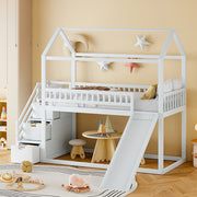 Letto a castello per bambini con scivolo - Xylo - 90x200 cm - Bianco - Scala di stoccaggio