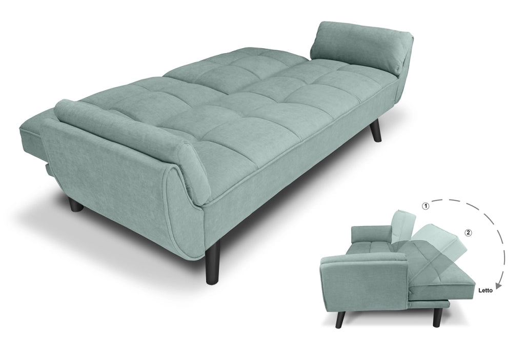 Divano letto clic clac in tessuto vellutato verde tiffany piede nero - divano 3 posti - Ambra - DL-AM20FBC-PLN
