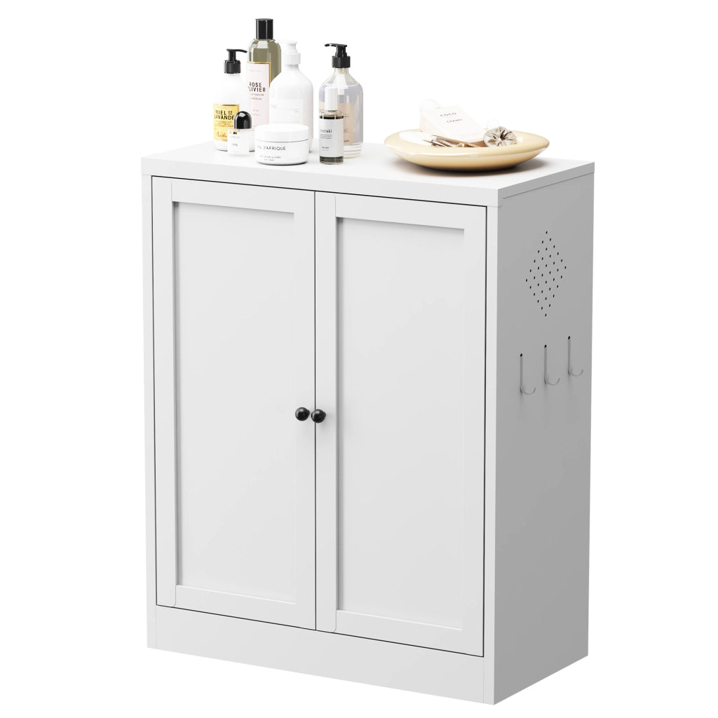 Credenza da cucina con 2 ripiani regolabili e ganci esterni - per cucina - in metallo - bianco