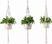 Hanger per piante 3 pezzi con fiori in macramé - hanger a coton per decorazione di parete e soffitto - decorazione per balcone, giardino, casa e ufficio