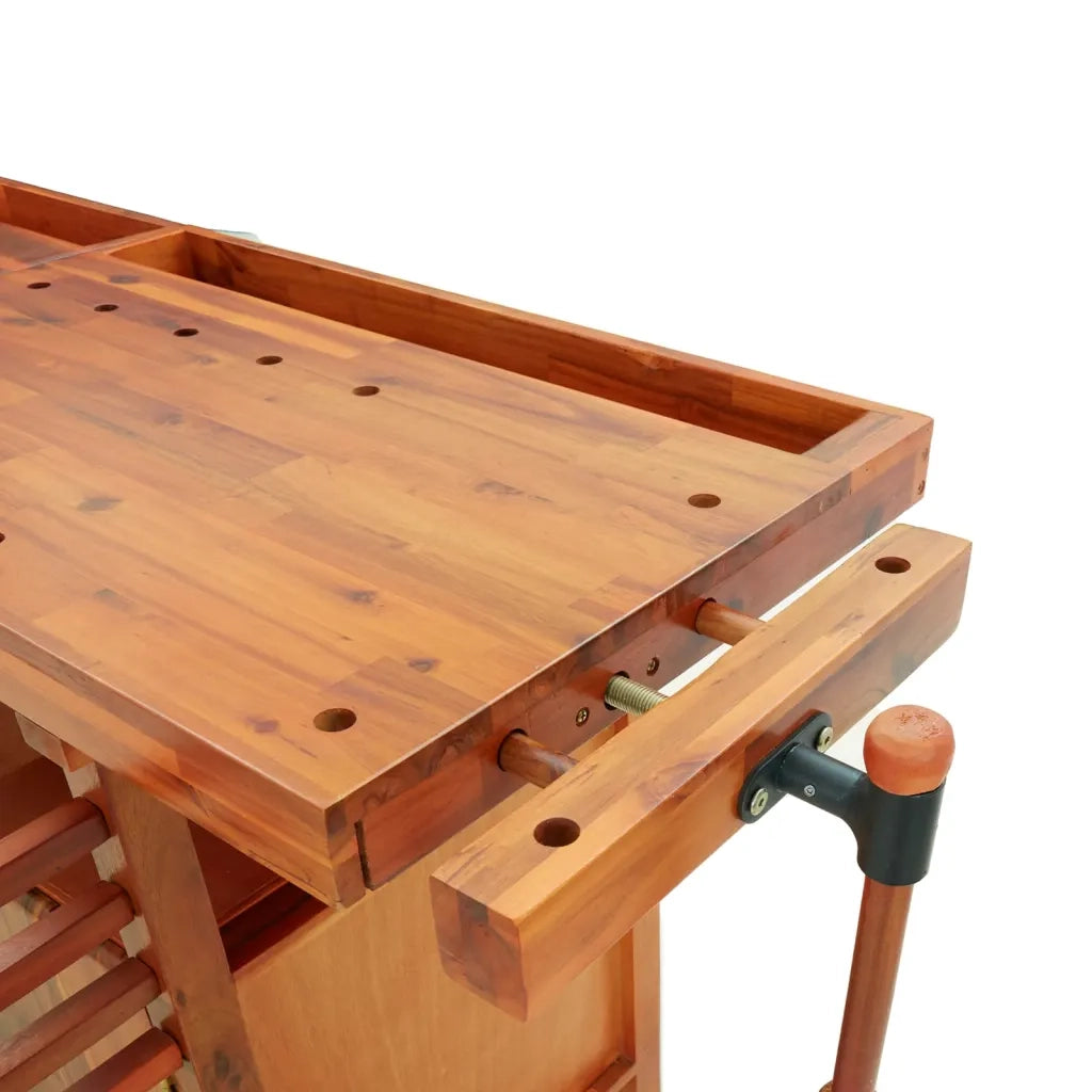 Banco Lavoro Cassetti e Morse 162x62x83cm Legno Massello Acacia 153324