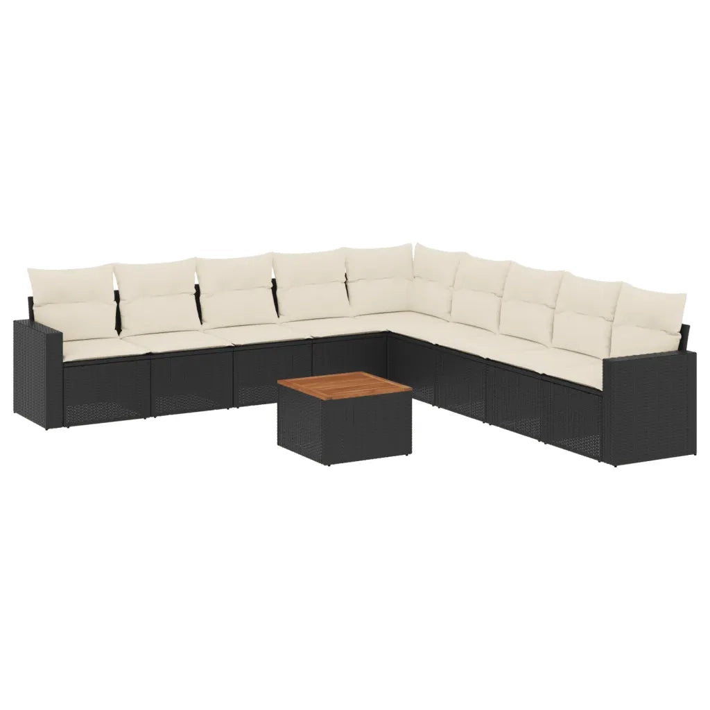 Set Divani da Giardino 10pz con Cuscini in Polyrattan Nero 3224166