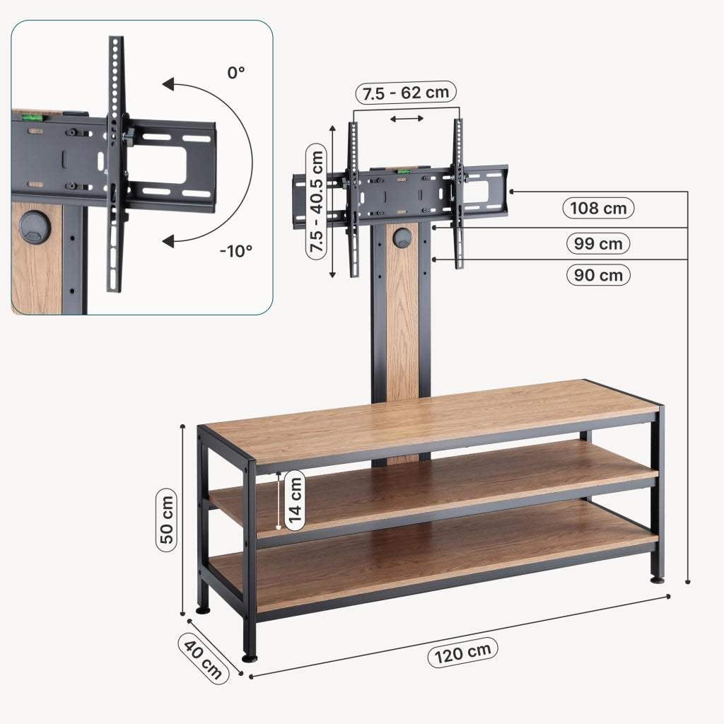 Mobile TV con Supporto Schermo Stockholm - Nero / Effeto Rovere pro.tec
