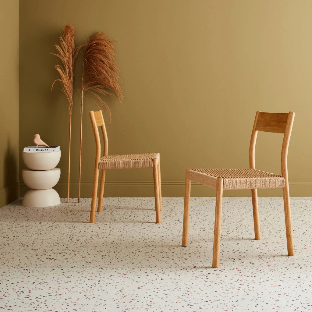 Set 2 sedie in legno e corda, marrone naturale