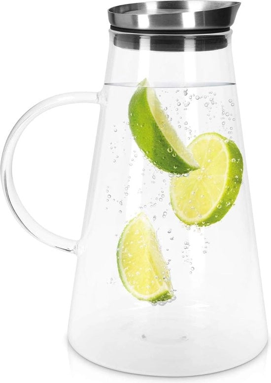 Karaffa in vetro di borosilicato 1,6 L - caraffa in vetro con coperchio - contenitore in vetro per acqua - caraffa per acqua - thekan schenker