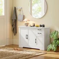 Credenza Buffet da cucina con 3 porte, 2 cassetti e ripiano regolabile, 120 x 38 x 79 cm, Bianco