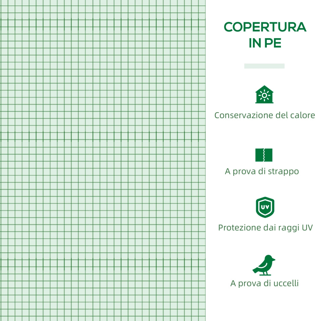Serra Piccola con 2 Finestrelle Laterali e Finestra Centrale, in Acciaio, PE e PP, 240x90x90 cm, Verde