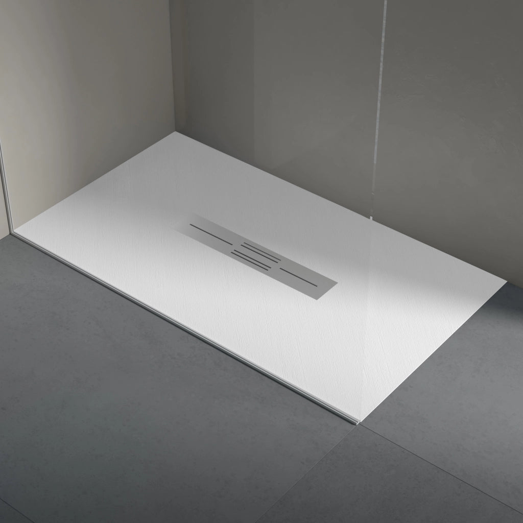 Piatto doccia in resina 80x120 cm effetto pietra con scarico centrale colore bianco MALIBU