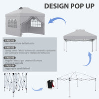 Gazebo da Giardino 297x297x284 cm con Altezza Regolabile su 3 Livelli e Finestre Grigio Chiaro