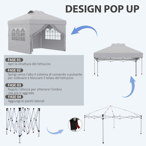 Gazebo da Giardino 297x297x284 cm con Altezza Regolabile su 3 Livelli e Finestre Grigio Chiaro
