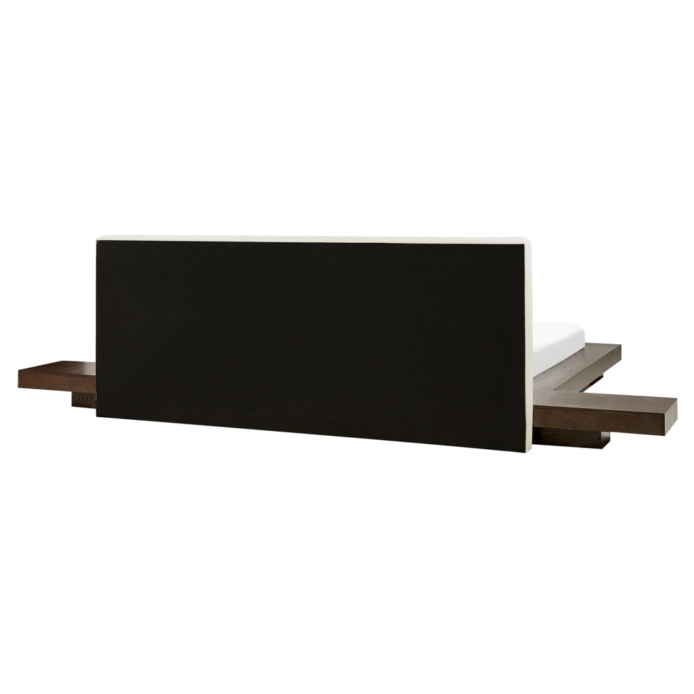 Letto ad acqua in stile giapponese in frassino scuro 160 x 200 cm testata in MDF impiallacciata in legno testata in ecopelle