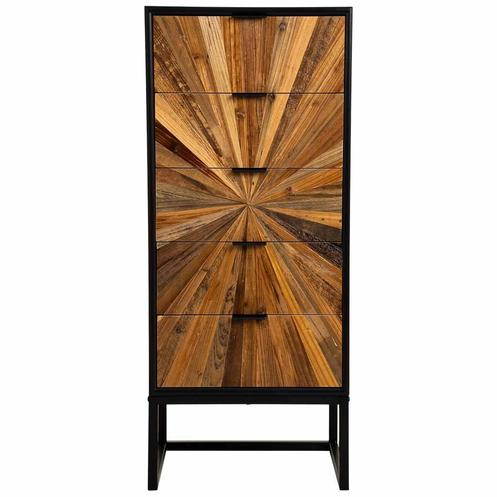 Cassettiera in legno di recupero nero con 5 cassetti, 42x36,5x105h cm