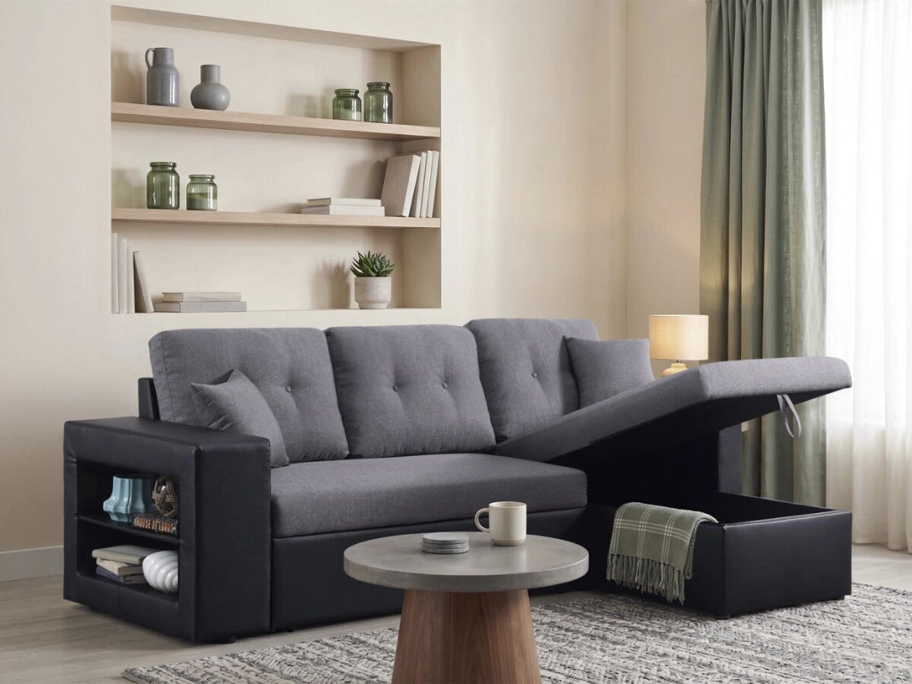 Divano ad angolo trasformabile / reversibile "Axel" - 3 posti - Nero / Grigio