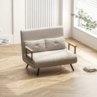 Divano Letto 3 in 1 in Tessuto Effetto Velluto con Schienale Regolabile e 2 Cuscini, 102x73x81 cm, Bianco Crema